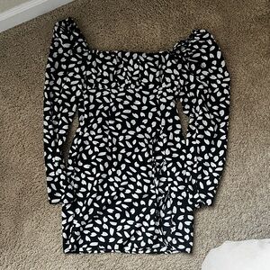 Black Dalmatian Print Bow Detail Side Split Bodycon Dress